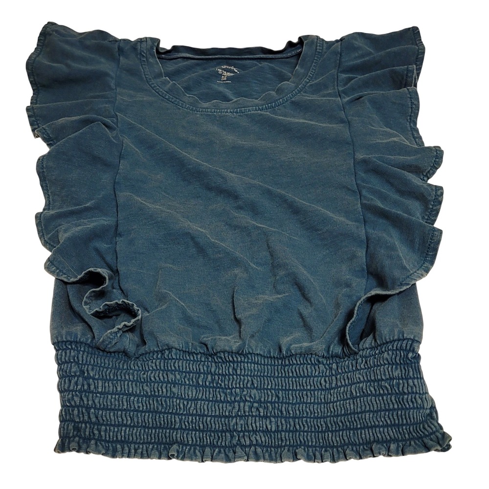 Justice Ruffle Top Kids Size M 10 Dark Teal Smocked Hem Scalloped Neck 309871